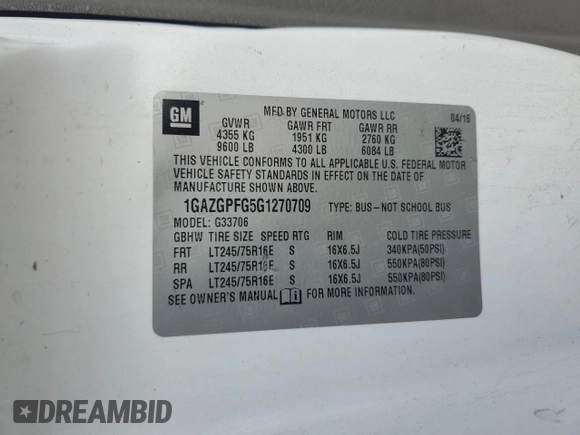 2016 Chevrolet Express Passenger LT with VIN 1GAZGPFG5G1270709, listed as a Copart auction lot 64763585 with 155,425 mi miles and Clean title. Bid and sale history available at DreamBid. Image 13.