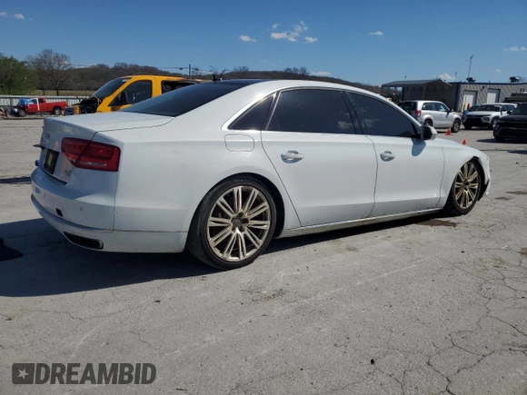 2014 Audi A8 4.0T with VIN WAUR2AFD9EN004542, listed as a Copart auction lot 50818845 with 75,908 mi miles and Salvage Title. Bid and sale history available at DreamBid. Image 3.