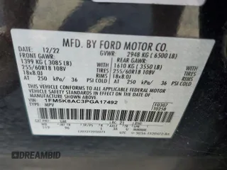 2023 Ford Explorer с VIN 1FM5K8AC3PGA17492, выставлен на аукционе Copart как лот 62446965 с пробегом 35 636 миль миль и Списание • Salvage title. История ставок и продаж доступна на DreamBid. Изображение 13.