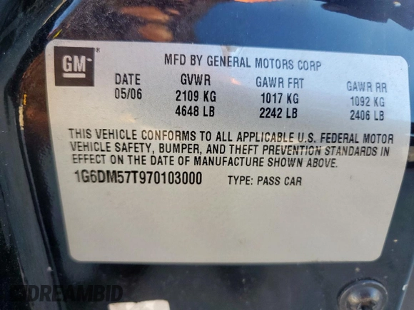 2007 Cadillac CTS с VIN 1G6DM57T970103000, выставлен на аукционе Copart как лот 61390985 с пробегом 262 753 миль миль и Списание • Salvage title. История ставок и продаж доступна на DreamBid. Изображение 12.