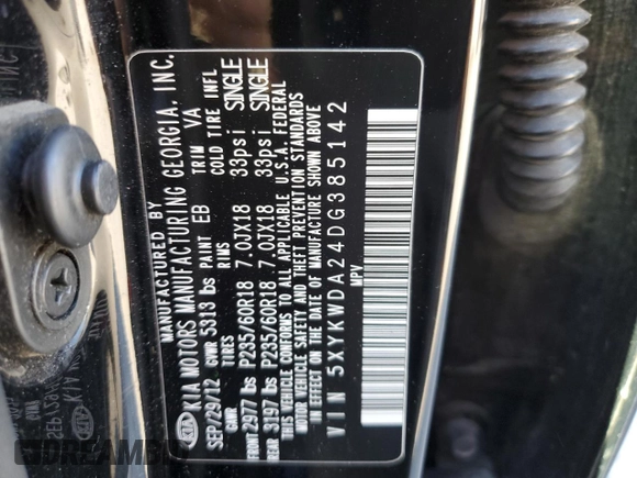 2013 Kia Sorento SX z VIN 5XYKWDA24DG385142, wystawiony jako Copart lot #75187514 z przebiegiem 119 027 mil mil oraz Szkoda całkowita • Salvage title. Historia ofert i sprzedaży dostępna na DreamBid. Obrazek 15.