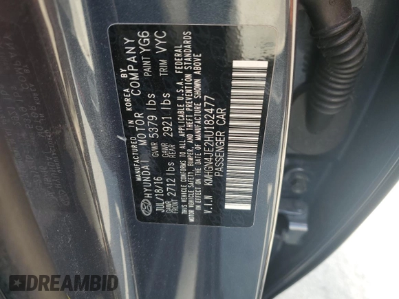 2017 Genesis G80 3.8L with VIN KMHGN4JE2HU182477, listed as a Copart auction lot 43333425 with 71,404 mi miles and Salvage Title. Bid and sale history available at DreamBid. Image 12.