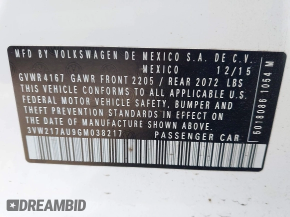2016 Volkswagen Golf TSI S z VIN 3VW217AU9GM038217, wystawiony jako IAAI lot #42293552 z przebiegiem 44 833 mil mil oraz . Historia ofert i sprzedaży dostępna na DreamBid. Obrazek 9.