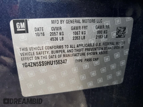 2017 Buick LaCrosse Preferred with VIN 1G4ZN5SS9HU156347, listed as a Copart auction lot 72118654 with 152,869 mi miles and Salvage Title. Bid and sale history available at carsss.com. Image 12.