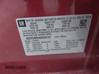 2016 Chevrolet Silverado 1500 LT with VIN 3GCPCREC4GG299107, listed as a IAAI auction lot 41770067 with 125,481 mi miles and . Bid and sale history available at DreamBid. Image 9.