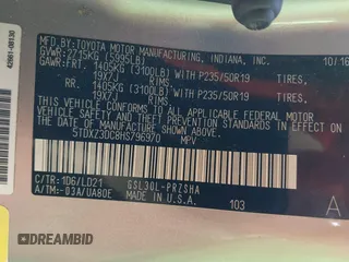 2017 Toyota Sienna SE with VIN 5TDXZ3DC8HS796970, listed as a IAAI auction lot 42272964 with 114,237 mi miles and . Bid and sale history available at DreamBid. Image 9.