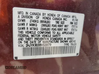 2008 Honda Ridgeline RTX z VIN 2HJYK16318H528170, wystawiony jako Copart lot #56859545 z przebiegiem 295 543 mil mil oraz Czysty tytuł • Clean title. Historia ofert i sprzedaży dostępna na DreamBid. Obrazek 13.