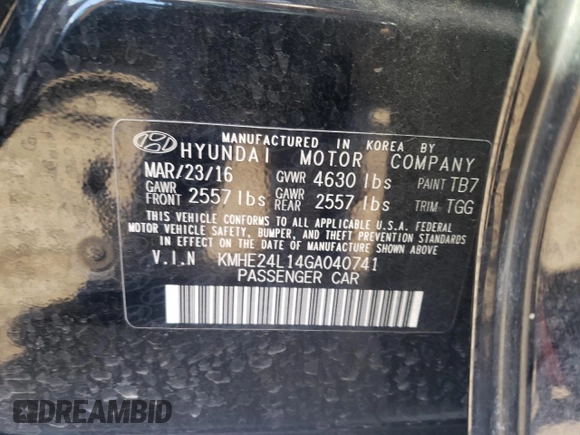 2016 Hyundai Sonata Hybrid SE with VIN KMHE24L14GA040741, listed as a Copart auction lot 73765833 with 80,146 mi miles. Bid and sale history available at carsss.com. Image 12.