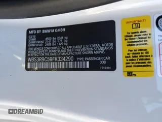 2015 BMW M4 with VIN WBS3R9C59FK334290, listed as a Copart auction lot 87755955 with 59,403 mi miles and Salvage Title. Bid and sale history available at carsss.com. Image 12.