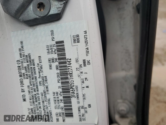 2017 Ford Fusion Titanium with VIN 3FA6P0SU1HR277442, listed as a Copart auction lot 79142404 with 272,456 mi miles and Clean Title. Bid and sale history available at DreamBid. Image 12.