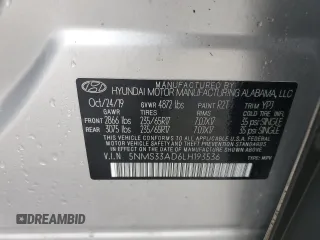 2020 Hyundai Santa Fe SEL w/SULEV with VIN 5NMS33AD6LH193536, listed as a Copart auction lot 47019635 with 98,930 mi miles and Salvage Title. Bid and sale history available at carsss.com. Image 13.