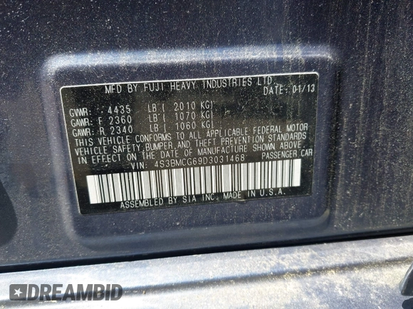 2013 Subaru Legacy Special Sports с VIN 4S3BMCG69D3031468, выставлен на аукционе IAAI как лот 41439392 с пробегом 92 297 миль миль и . История ставок и продаж доступна на DreamBid. Изображение 9.