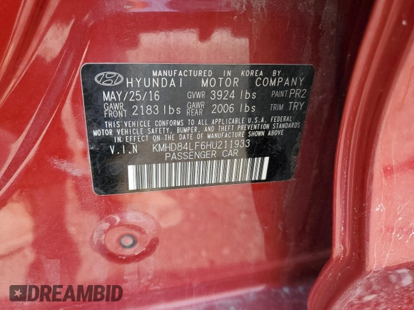 2017 Hyundai Elantra SE with VIN KMHD84LF6HU211933, listed as a Copart auction lot 58791215 with 111,859 mi miles and Salvage title. Bid and sale history available at DreamBid. Image 13.