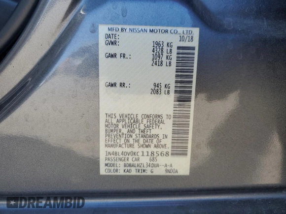 2019 Nissan Altima 2.5 SV with VIN 1N4BL4DV0KC118568, listed as a Copart auction lot 46361455 with 71,371 mi miles and Salvage Title. Bid and sale history available at carsss.com. Image 12.
