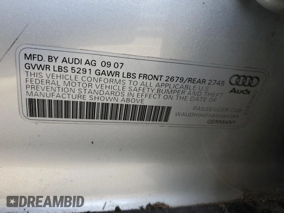 2008 Audi A6 z VIN WAUDH94FX8N044399, wystawiony jako Copart lot #45717125 z przebiegiem 192 607 mil mil oraz Szkoda całkowita • Salvage title. Historia ofert i sprzedaży dostępna na DreamBid. Obrazek 12.