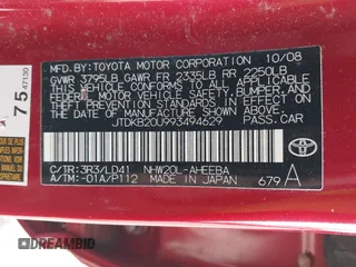 2009 Toyota Prius with VIN JTDKB20U993494629, listed as a IAAI auction lot 42215432 with 149,825 mi miles and . Bid and sale history available at DreamBid. Image 9.