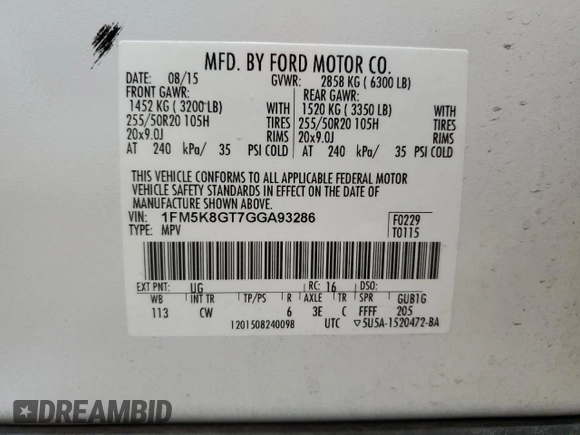 2016 Ford Explorer Sport with VIN 1FM5K8GT7GGA93286, listed as a Copart auction lot 59331775 with 144,028 mi miles and Salvage title. Bid and sale history available at DreamBid. Image 13.