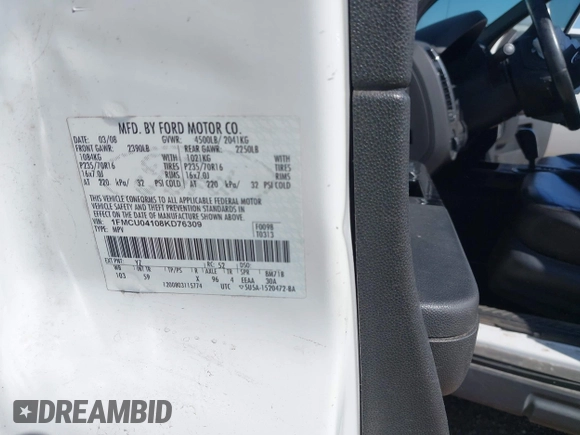 2008 Ford Escape Limited with VIN 1FMCU04108KD76309, listed as a IAAI auction lot 42027151 with 173,583 mi miles and . Bid and sale history available at DreamBid. Image 9.