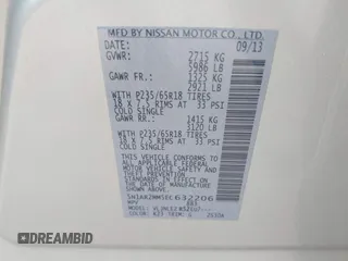 2014 Nissan Pathfinder S z VIN 5N1AR2MM5EC632206, wystawiony jako IAAI lot #42815281 z przebiegiem 109 569 mil mil oraz . Historia ofert i sprzedaży dostępna na DreamBid. Obrazek 9.