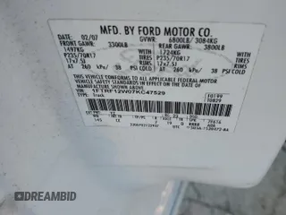 2007 Ford F-150 XL с VIN 1FTRF12W07KC47529, выставлен на аукционе Copart как лот 88709745 с пробегом 248 129 миль миль и Списание • Salvage title. История ставок и продаж доступна на DreamBid. Изображение 12.