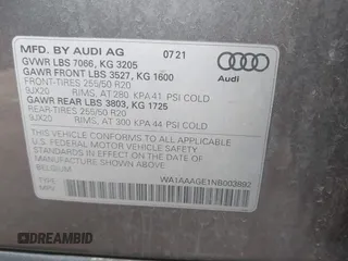 2022 Audi e-tron Premium with VIN WA1AAAGE1NB003892, listed as a IAAI auction lot 42391555 with 48,771 mi miles and . Bid and sale history available at DreamBid. Image 9.
