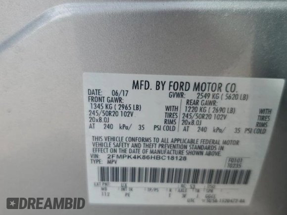 2017 Ford Edge Titanium with VIN 2FMPK4K86HBC18128, listed as a Copart auction lot 59304254 with 96,112 mi miles and Salvage Title. Bid and sale history available at carsss.com. Image 12.