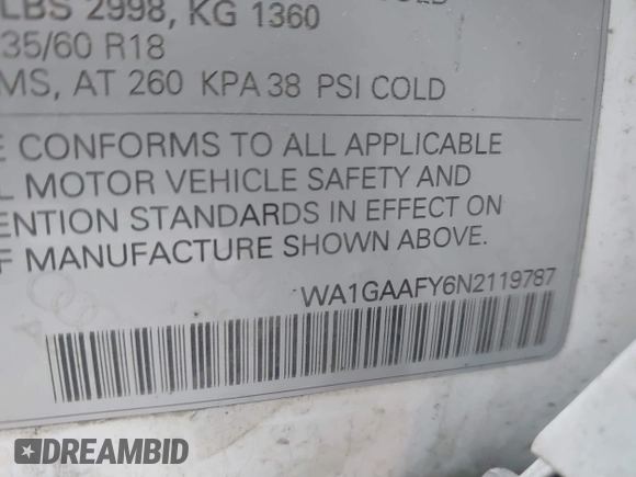 2022 Audi Q5 S line Premium z VIN WA1GAAFY6N2119787, wystawiony jako IAAI lot #40859968 z przebiegiem 46 771 mil mil oraz . Historia ofert i sprzedaży dostępna na DreamBid. Obrazek 9.