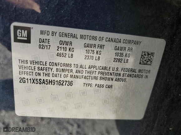 2017 Chevrolet Impala LS with VIN 2G11X5SA5H9162736, listed as a Copart auction lot 83563174 with 223,362 mi miles and Salvage Title. Bid and sale history available at carsss.com. Image 14.