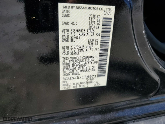 2020 Nissan Murano S with VIN 5N1AZ2AJ3LN134971, listed as a Copart auction lot 49976025 with 0 mi miles and Non Repairable. Bid and sale history available at carsss.com. Image 15.