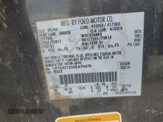 2005 Ford F-250 XL with VIN 1FTSX21555EA70470, listed as a Copart auction lot 65583455 with 243,381 mi miles and Salvage title. Bid and sale history available at DreamBid. Image 13.