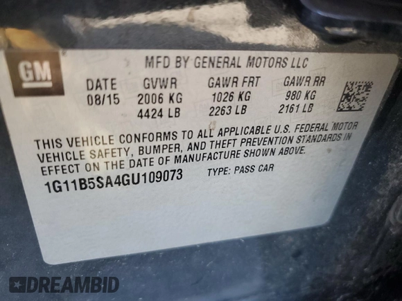 2016 Chevrolet Malibu LS with VIN 1G11B5SA4GU109073, listed as a Copart auction lot 78608634 with 149,951 mi miles and Salvage Title. Bid and sale history available at DreamBid. Image 13.