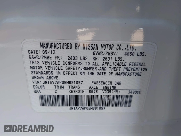 2014 Infiniti Q50 Hybrid Sport with VIN JN1AV7AP0EM691057, listed as a IAAI auction lot 41836162 with 147,477 mi miles and . Bid and sale history available at DreamBid. Image 9.
