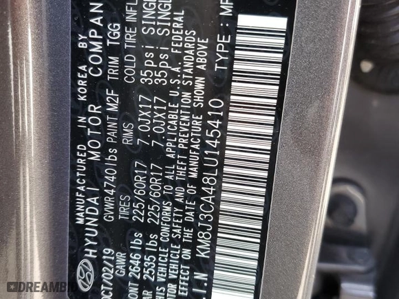 2020 Hyundai Tucson Value with VIN KM8J3CA48LU145410, listed as a Copart auction lot 50899625 with 54,403 mi miles and Salvage Title. Bid and sale history available at carsss.com. Image 14.