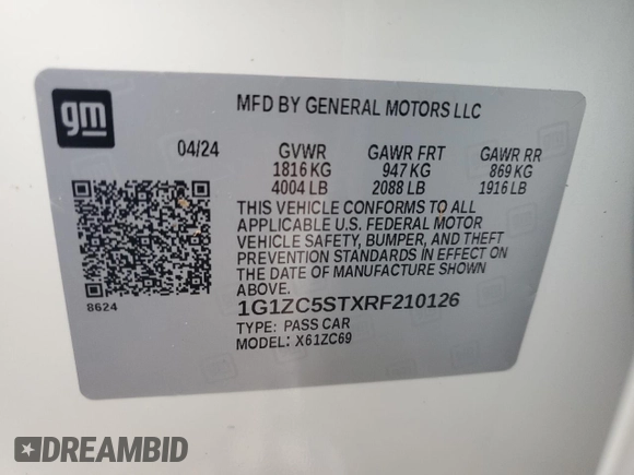 2024 Chevrolet Malibu LS with VIN 1G1ZC5STXRF210126, listed as a Copart auction lot 79671004 with Not Provided miles and Salvage Title. Bid and sale history available at DreamBid. Image 12.