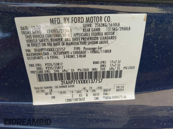 2008 Ford Police Interceptor z VIN 2FAHP71VX8X137757, wystawiony jako IAAI lot #42651380 z przebiegiem 181 684 mil mil oraz . Historia ofert i sprzedaży dostępna na DreamBid. Obrazek 9.