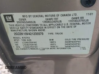 2002 Chevrolet Silverado 1500 LS with VIN 2GCEK19V421235979, listed as a IAAI auction lot 42165006 with 126,361 mi miles. Bid and sale history available at carsss.com. Image 9.