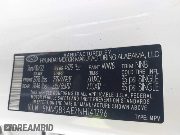 2022 Hyundai Tucson SEL z VIN 5NMJB3AE2NH141296, wystawiony jako IAAI lot #41534492 z przebiegiem 76 383 mil mil oraz . Historia ofert i sprzedaży dostępna na DreamBid. Obrazek 9.