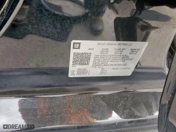 2019 Chevrolet Tahoe LS with VIN 1GNSCAKC2KR150212, listed as a Copart auction lot 49931655 with 74,196 mi miles and Salvage Title. Bid and sale history available at carsss.com. Image 15.