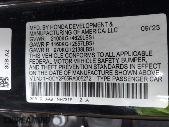 2024 Honda Accord Sport с VIN 1HGCY2F55RA005272, выставлен на аукционе IAAI как лот 41445157 с пробегом 38 450 миль миль и . История ставок и продаж доступна на DreamBid. Изображение 9.