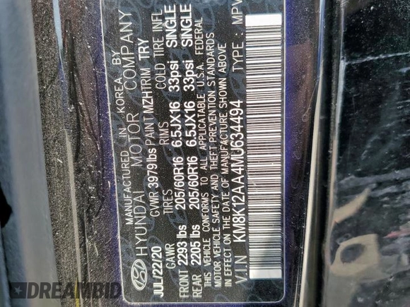 2021 Hyundai Kona SE z VIN KM8K12AA4MU634494, wystawiony jako Copart lot #57092075 z przebiegiem 71 608 mil mil oraz Czysty tytuł • Clean title. Historia ofert i sprzedaży dostępna na DreamBid. Obrazek 13.