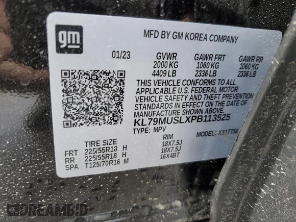 2023 Chevrolet TrailBlazer RS with VIN KL79MUSLXPB113525, listed as a Copart auction lot 51680485 with 19,165 mi miles and Salvage Title. Bid and sale history available at DreamBid. Image 15.