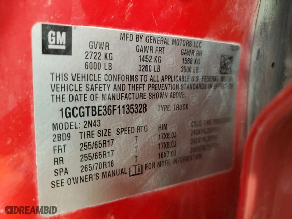 2015 Chevrolet Colorado 4WD LT with VIN 1GCGTBE36F1135328, listed as a Copart auction lot 89311125 with 109,905 mi miles and Salvage Title. Bid and sale history available at carsss.com. Image 14.