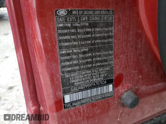 2015 Land Rover LR4 HSE с VIN SALAG2V6XFA767634, выставлен на аукционе Copart как лот 57645795 с пробегом 171 526 миль миль и Чистый • Clean title. История ставок и продаж доступна на DreamBid. Изображение 13.