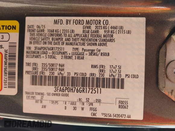 2016 Ford Fusion SE с VIN 3FA6P0H76GR172511, выставлен на аукционе IAAI как лот 42097974 с пробегом 113 101 миль миль и . История ставок и продаж доступна на DreamBid. Изображение 9.