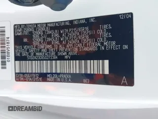 2005 Toyota Sienna CE z VIN 5TDZA23C65S272384, wystawiony jako IAAI lot #42358682 z przebiegiem 62 769 mil mil oraz . Historia ofert i sprzedaży dostępna na DreamBid. Obrazek 9.