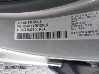 2022 Ram 1500 Big Horn with VIN 1C6SRFFM0NN259536, listed as a IAAI auction lot 42044321 with 49,133 mi miles and . Bid and sale history available at DreamBid. Image 9.