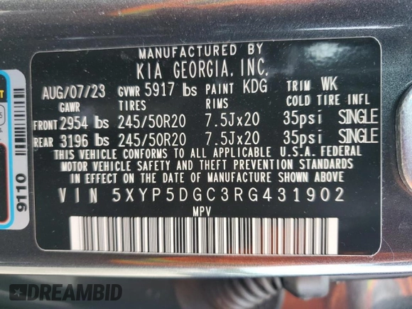 2024 Kia Telluride SX Prestige X-Pro z VIN 5XYP5DGC3RG431902, wystawiony jako Copart lot #55865985 z przebiegiem 6 073 mil mil oraz Szkoda całkowita • Salvage title. Historia ofert i sprzedaży dostępna na DreamBid. Obrazek 13.