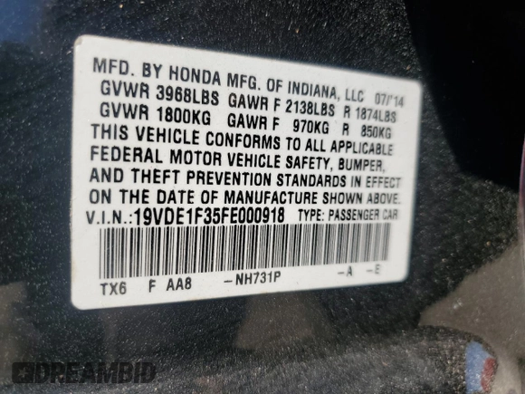 2015 Acura ILX with VIN 19VDE1F35FE000918, listed as a Copart auction lot 62417655 with 79,054 mi miles and Salvage title. Bid and sale history available at DreamBid. Image 12.