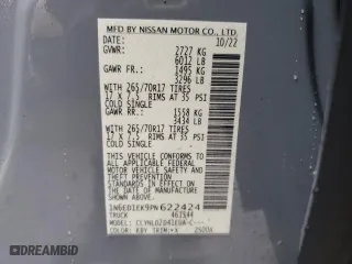 2023 Nissan Frontier PRO-4X with VIN 1N6ED1EK9PN622424, listed as a Copart auction lot 88164565 with 23,212 mi miles and Salvage Title. Bid and sale history available at carsss.com. Image 13.