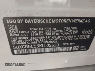 2019 BMW X5 xDrive40i z VIN 5UXCR6C55KLL03630, wystawiony jako IAAI lot #42060030 z przebiegiem 62 460 mil mil oraz . Historia ofert i sprzedaży dostępna na DreamBid. Obrazek 9.